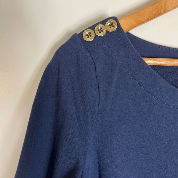 Lilly Pulitzer Lilah Dress Gold Button Shoulder Pockets Womens Medium Navy - Picture 3 of 7